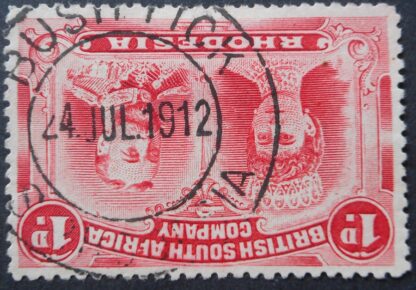 Rhodesia Double Head One Penny with BUSH TICK Broken 2 at top (DC) postmark