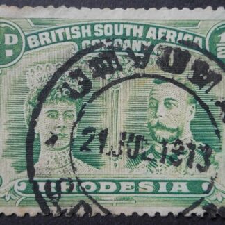 Rhodesia Double Head Halfpenny with UMVUMA in jet-black viscous ink (DC) postmark