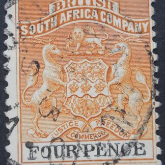 Rhodesia 1895 Four Pence with BULAWAYO Month Day (SC) postmark