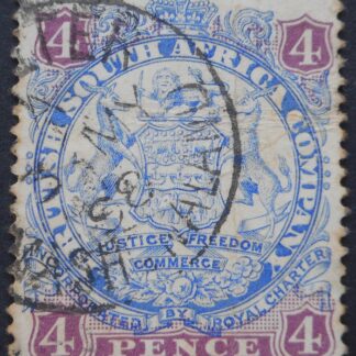 Rhodesia 1896 Four Pence with MELSETTER Code A Day Month (SC) postmark
