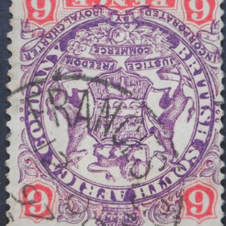 Rhodesia 1896 Six Pence with FRANCESTOWN Day Month (SC) postmark