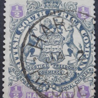 Rhodesia 1896 Halfpenny with HARTLEY Month Day Single digit for year (SC) postmark