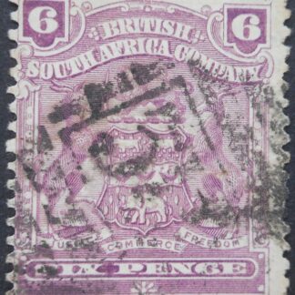 Rhodesia 1898 Six Pence with Barred Oval 312 (Bulawayo) postmark