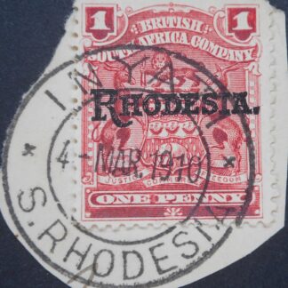 Rhodesia 1909 One Penny with INYATI crosses (DC) postmark