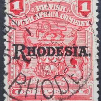 Rhodesia 1909 One Penny with SHANGANI Code I Month Day (SC) postmark
