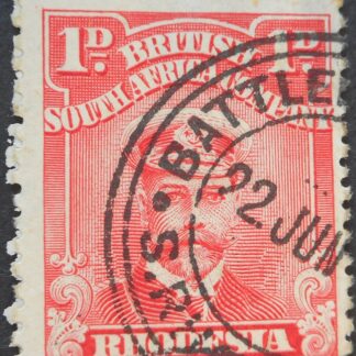 Rhodesia Admiral One Penny with BATTLEFIELDS Broken 2 in day (TC) postmark