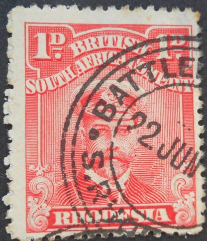 Rhodesia Admiral One Penny with BATTLEFIELDS Broken 2 in day (TC) postmark