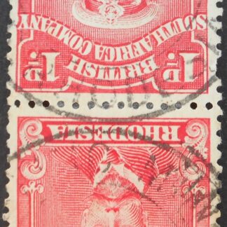 Rhodesia Admiral One Penny pair with GOTHIC MINE (DC) postmark