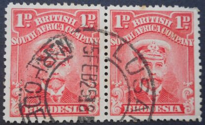 Rhodesia Admiral One Penny pair with LUSAKA Blank after year and hour (DCA) postmark