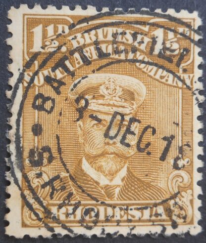 Rhodesia Admiral One and a Halfpence with BATTLEFIELDS 3 in day broken (TC) postmark