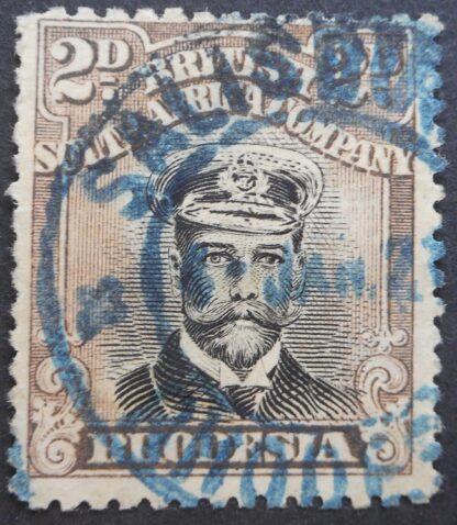 Rhodesia Admiral Die IIIB Two Pence with SALISBURY crosses 2dy in blue (DC) postmark