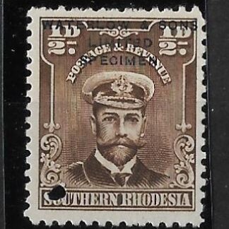 South Rhodesia Admiral Halfpenny in un-issued colour brown with SPECIMEN overprint