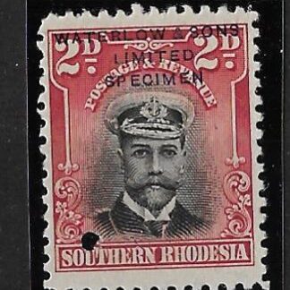 South Rhodesia Admiral Two Pence in un-issued colour black and carmine opt SPECIMEN
