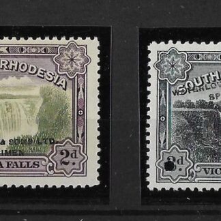 South Rhodesia Large Falls Two and Three Pence both values in un-issued colours overprinted SPECIMEN