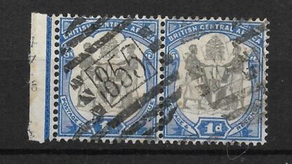 BCA/Nyasaland 1897 One Penny pair with Barred Oval 855 postmark