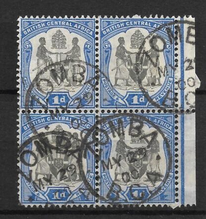 BCA/Nyasaland 1900 One Penny block with Zomba Type 5z.2 postmark dated MY 29 00