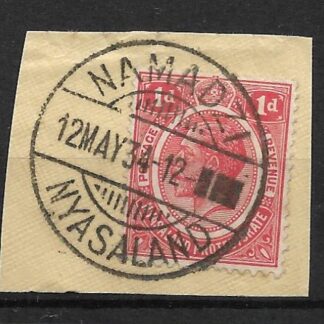 Nyasaland 1934 GV One Penny with Namadazi Type 15 postmark