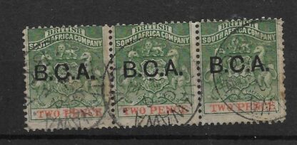 BCA/Nyasaland 1892 Two Pence strip with TSHIKWAWA Type 5z postmark