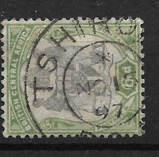 BCA/Nyasaland 1897 Six Pence with TSHIROMO Type 3.1 postmark