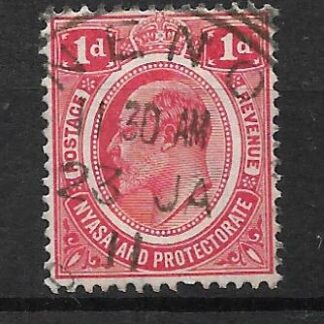 Nyasaland 1911 EVII One Penny with NENO Squared Circle postmark