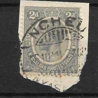 Nyasaland 1929 GV Two Pence with NCHEU postmark