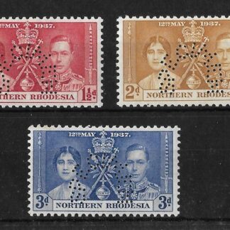 Northern Rhodesia 1937 GVI Coronation set perf SPECIMEN SG 22/24s mint