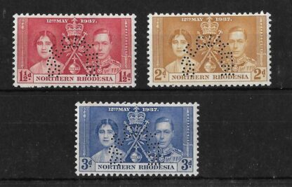 Northern Rhodesia 1937 GVI Coronation set perf SPECIMEN SG 22/24s mint