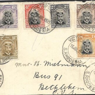 Southern Rhodesia 1929 GV cover to South Africa with set to One Shilling and Six Pence