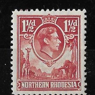 Northern Rhodesia 1938 GVI One and a Halfpence Carmine Red Tick Bird Flaw SG 29b mint