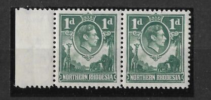 Northern Rhodesia 1938 GVI One Penny pair with Extra Boatman flaw SG 28a unmounted mint