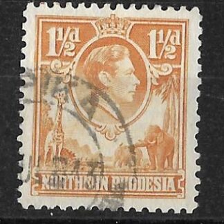 Northern Rhodesia 1938 GVI One and a Halfpence Yellow Brown Tick Bird Flaw SG 30b used