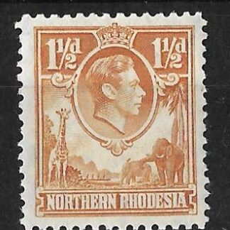 Northern Rhodesia 1938 GVI One and a Halfpence Yellow Brown Tick Bird Flaw SG 30b unmounted mint