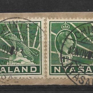 Nyasaland 1938 GVI Leopard Issue One Penny pair with Chinteche postmark