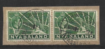 Nyasaland 1938 GVI Leopard Issue One Penny pair with Chinteche postmark
