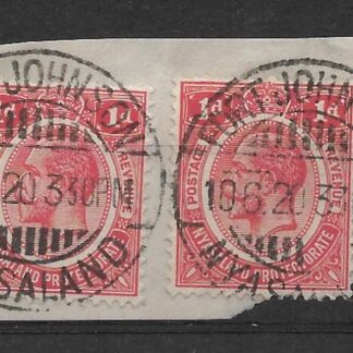 Nyasaland 1921 GV One Penny pair with Fort Johnson postmark