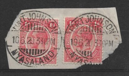 Nyasaland 1921 GV One Penny pair with Fort Johnson postmark