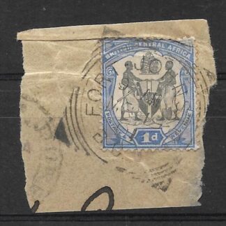 BCA/Nyasaland 1897 One Penny with Fort Johnson Squared circle postmark