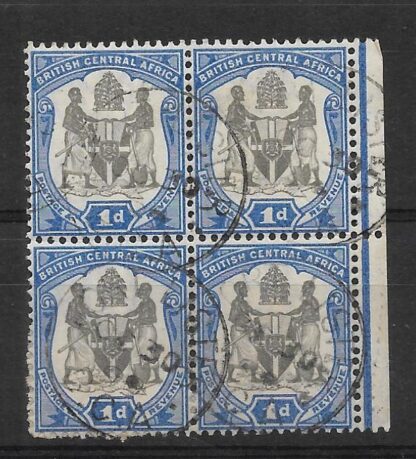 BCA/Nyasaland 1897 One Penny block 4 with Fort Lister postmark