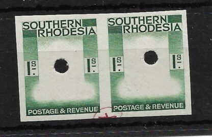 Southern Rhodesia 1938 GVI One Shilling printers proof frame pair