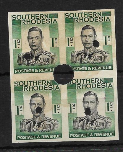 Southern Rhodesia 1938 GVI One Shilling printers proof block of four