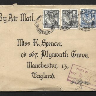 Northern Rhodesia 1944 censored cover to England
