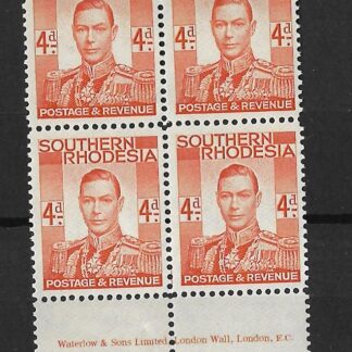 Southern Rhodesia 1937 GVI Four Pence Imprint block SG 43 unmounted mint