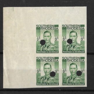 Southern Rhodesia 1937 GVI Halfpenny Imperforate  plate proof block with punch holes