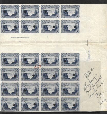 Southern Rhodesia 1942 Victoria Falls Three Pence Imprint block plate proof on gummed paper