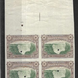 Southern Rhodesia 1941 Victoria Falls Two Pence complete design Imperforate plate proof block