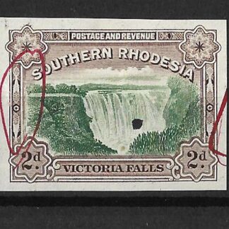 Southern Rhodesia 1941 Victoria Falls Two Pence plate proof on gummed paper
