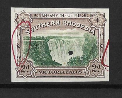 Southern Rhodesia 1941 Victoria Falls Two Pence plate proof on gummed paper