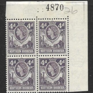 Northern Rhodesia 1953 QEII Four Pence block with sheet No unmounted mint