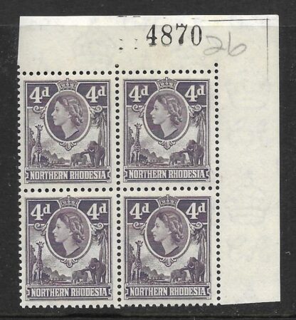 Northern Rhodesia 1953 QEII Four Pence block with sheet No unmounted mint