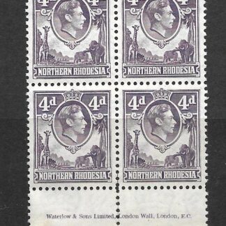 Northern Rhodesia 1938 GVI Four Pence Imprint block unmounted mint